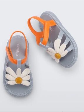 Mini Melissa Hip Bloomy Sandals Baby Girl Size 8 White Gray Orange